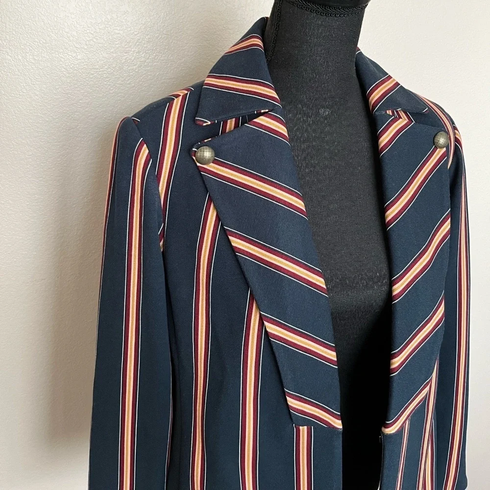 CHICOS navy blue Striped Twill Ponte Blazer
